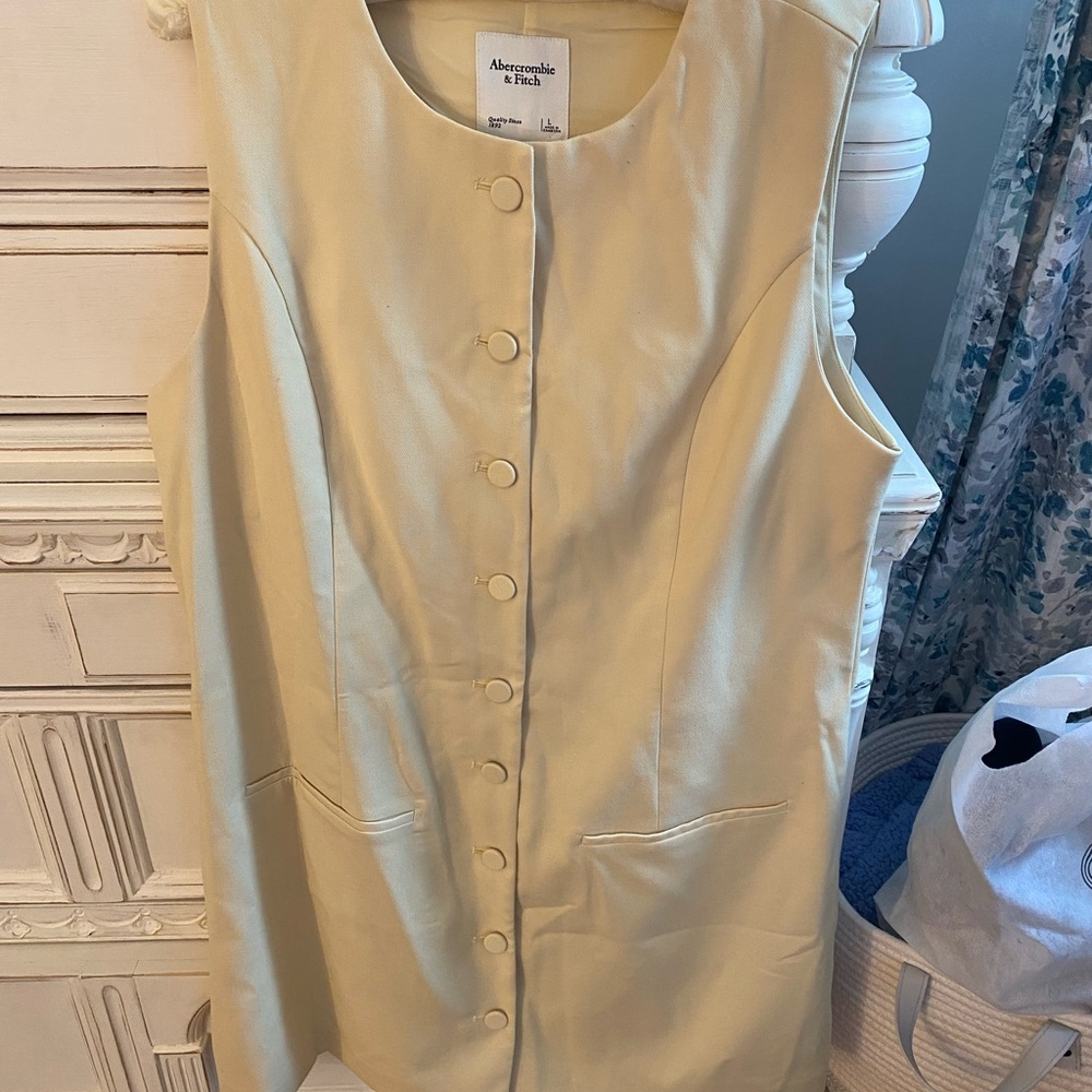 Abercrombie & Fitch Button-Front Cream Mini Dress